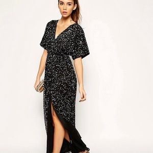 ASOS | Black Sequin Kimono Wrap Maxi Dress